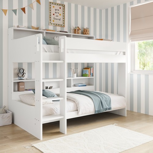 White bunk bed with - with, storage