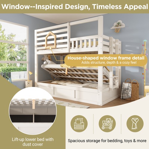 Kids wooden bunk bed house - bed,